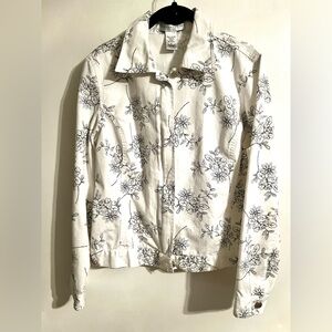 Geoffrey Beene White Floral Jean Jacket